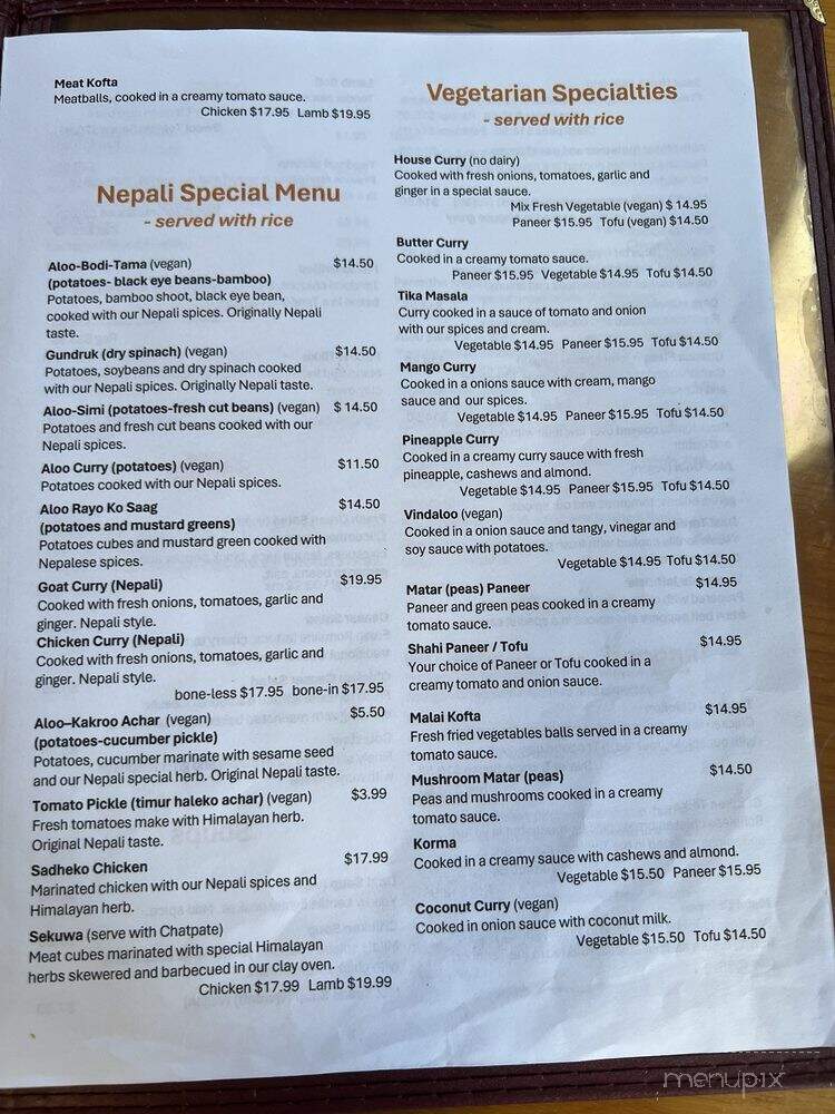 Indian-Nepali Kitchen - Seattle, WA menu_pic
