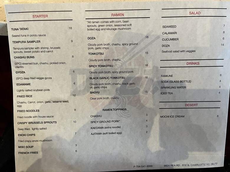 Doza Sushi and Ramen - Charlotte, NC menu_pic