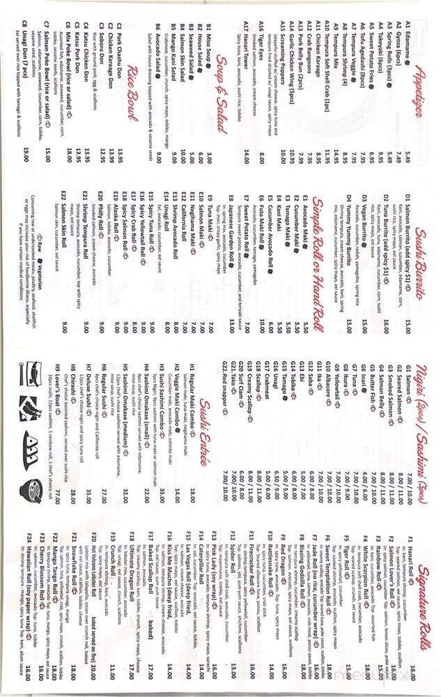 Hanari Cafe - Lynnwood, WA menu_pic