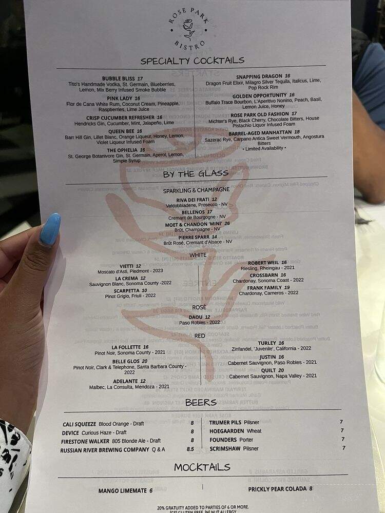 Rose Park Bistro - Roseville, CA menu_pic
