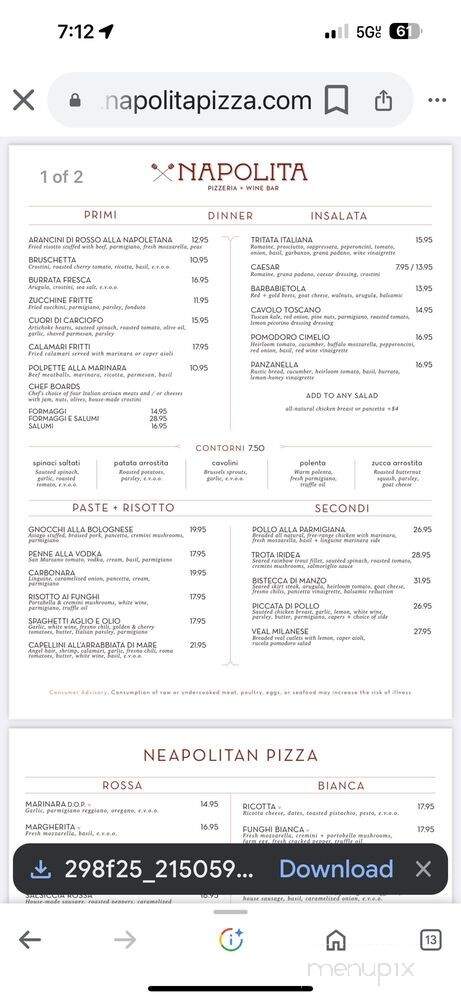 Napolita Pizzeria & Wine Bar - Northbrook, IL menu_pic