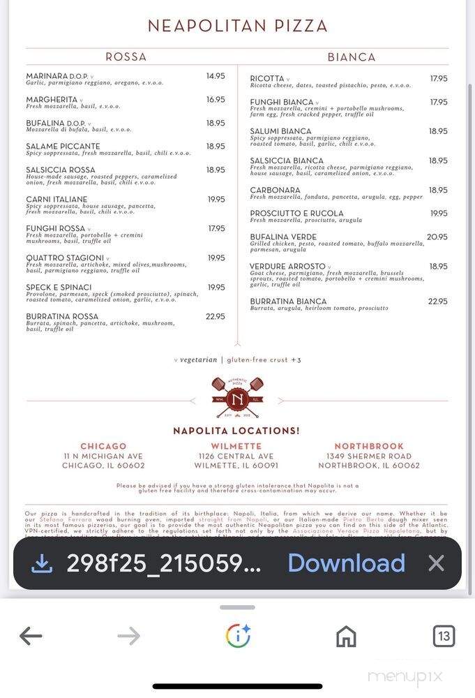 Napolita Pizzeria & Wine Bar - Northbrook, IL menu_pic