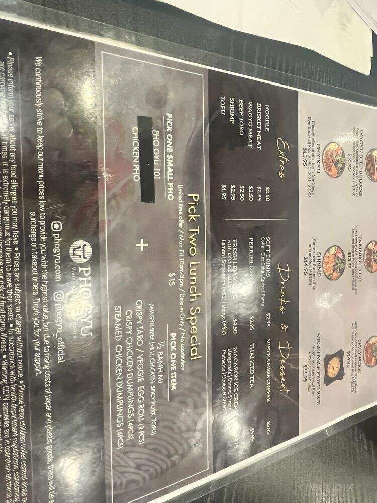 Pho Gyu Vietnamese Noodle House - Los Angeles, CA menu_pic