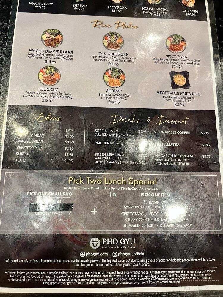Pho Gyu Vietnamese Noodle House - Los Angeles, CA menu_pic
