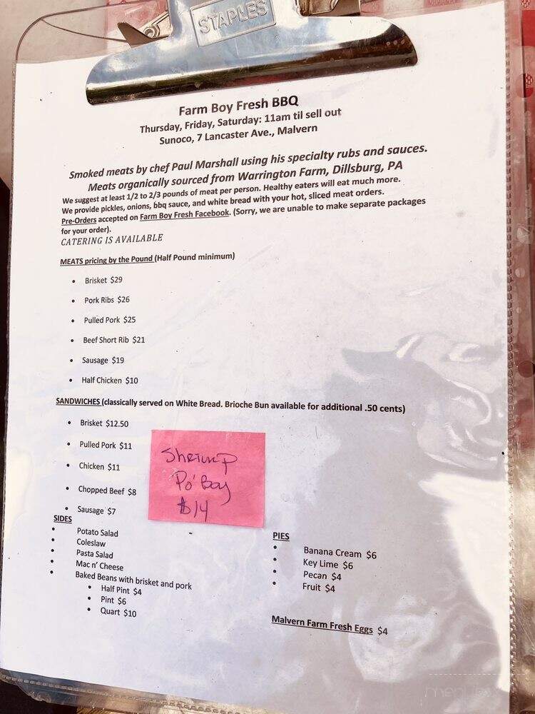 Farm Boy BBQ - Malvern, PA menu_pic