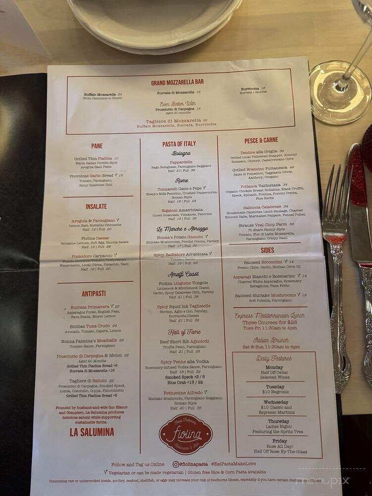 Fiolina Pasta House - Boca Raton, FL menu_pic