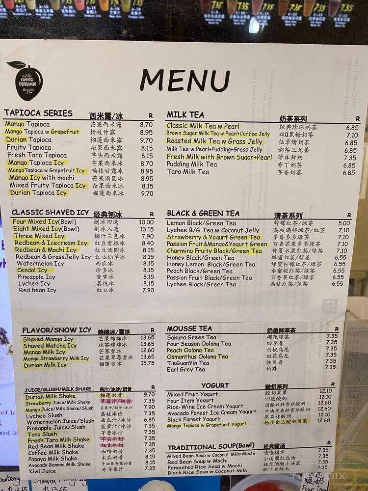 Mango Charming Shaved Ice & Tea - Burnaby, BC menu_pic