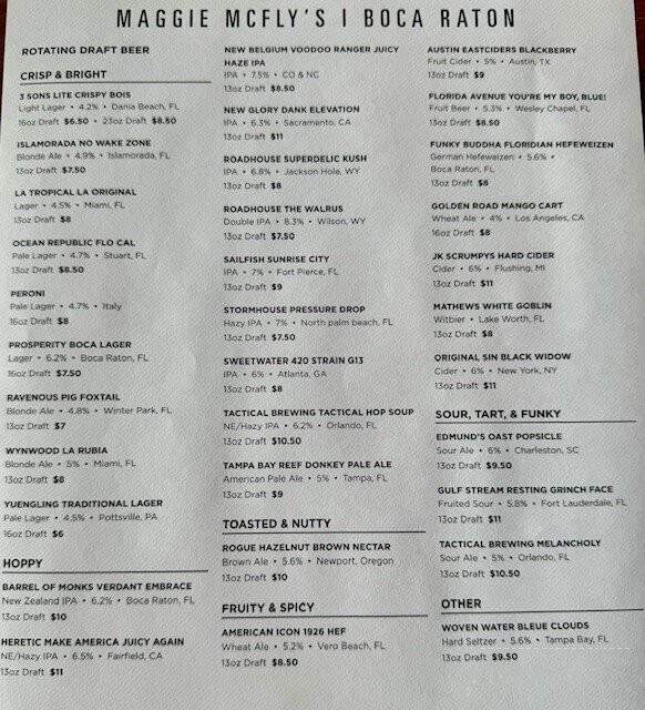 Maggie McFly's - Boca Raton, FL menu_pic