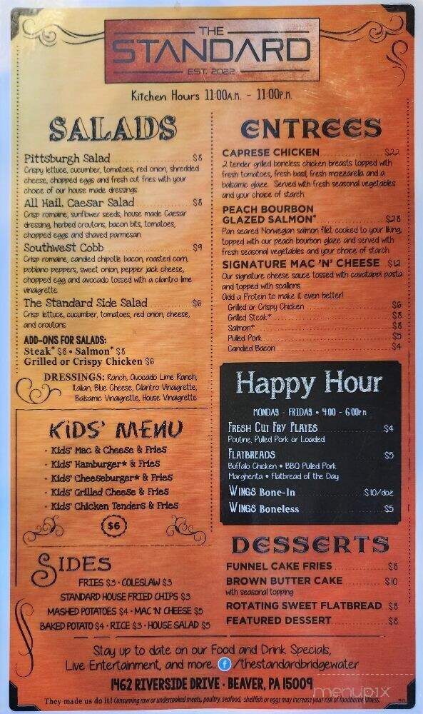 The Standard - Beaver, PA menu_pic