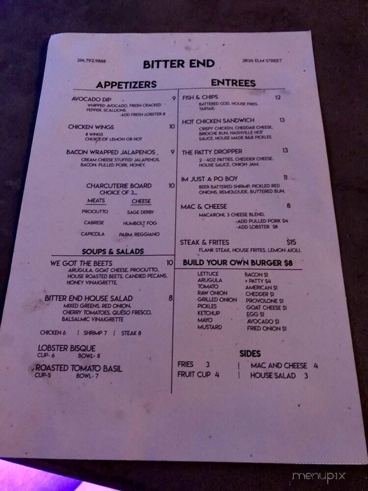 Bitter End - Dallas, TX menu_pic