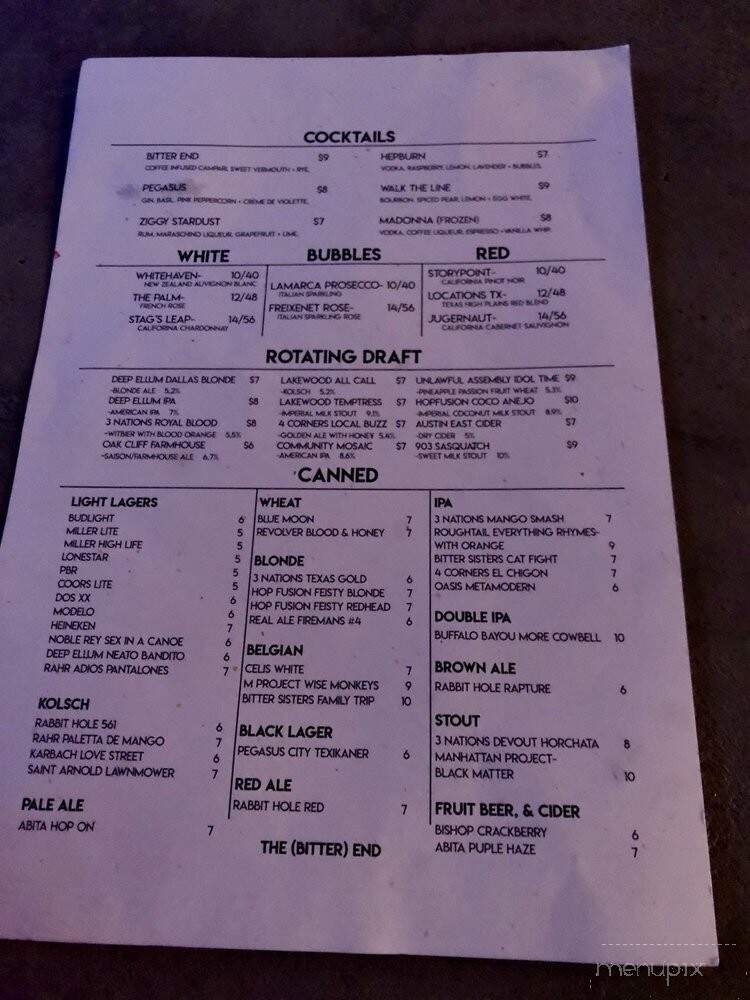 Bitter End - Dallas, TX menu_pic