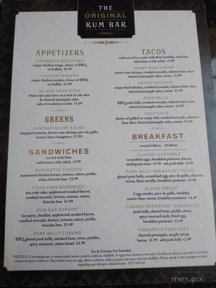 Rum Bar & Grill - Charlotte, NC menu_pic
