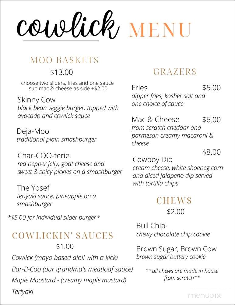 Cowlick - Lenoir, NC menu_pic