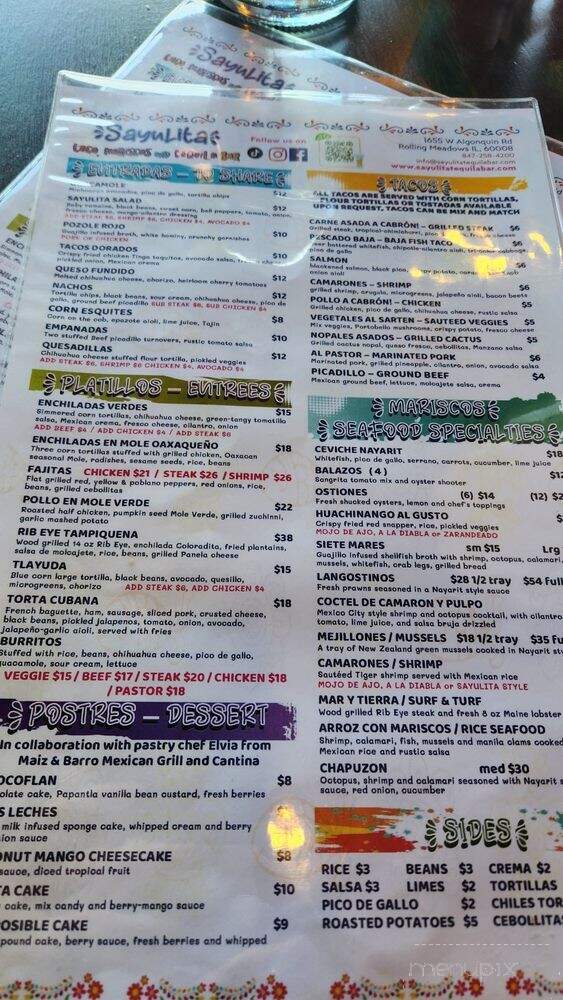Sayulita Taco, Mariscos and Tequila Bar - Rolling Meadows, IL menu_pic