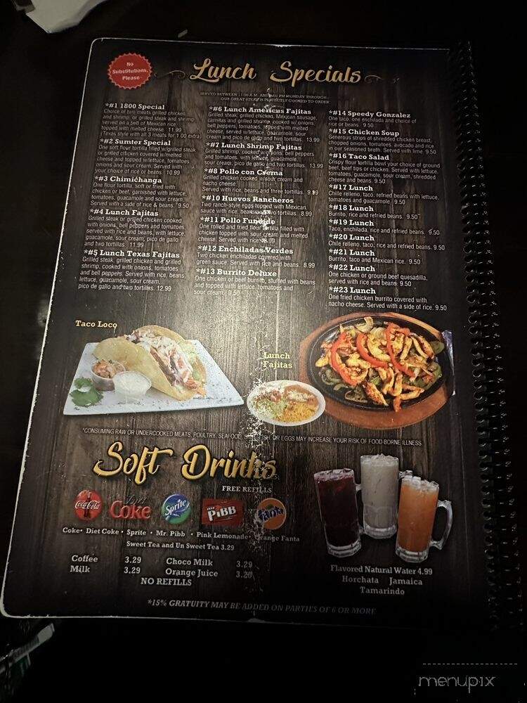 1800 Mexican Restaurant - Brunswick, GA menu_pic