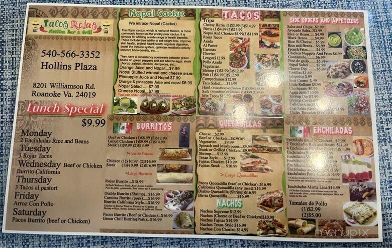 Tacos Rojas - Roanoke, VA menu_pic