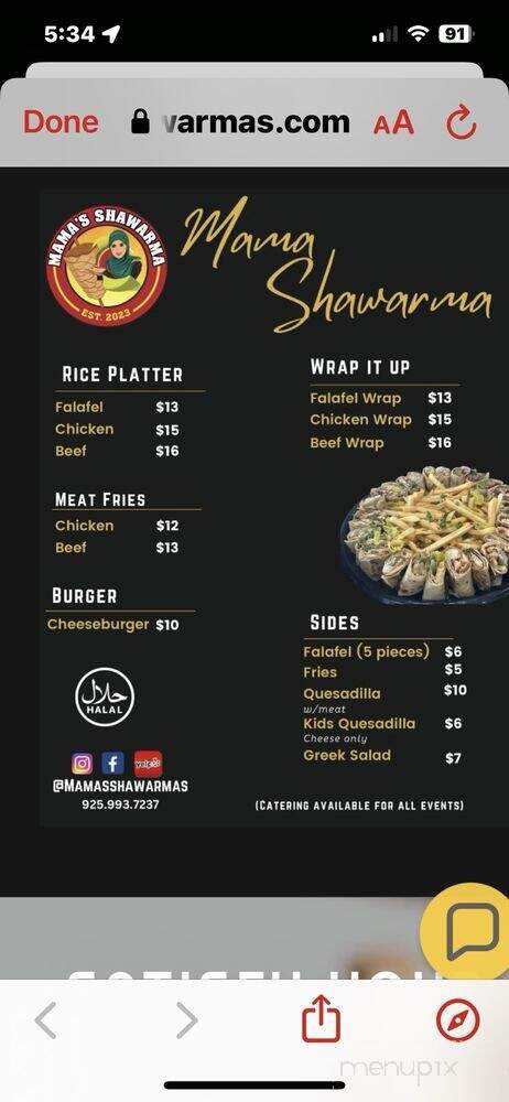Mamas Shawarmas - Concord, CA menu_pic