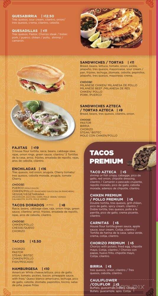 Sabor Azteca - Leominster, MA menu_pic