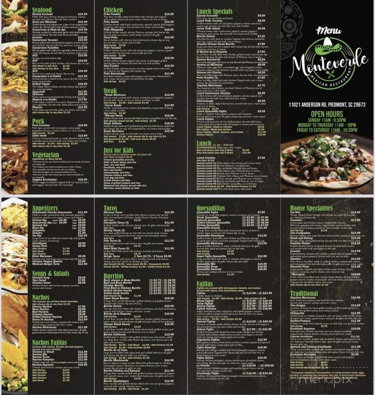 Monte Verde Mexican Restaurant - Piedmont, SC menu_pic