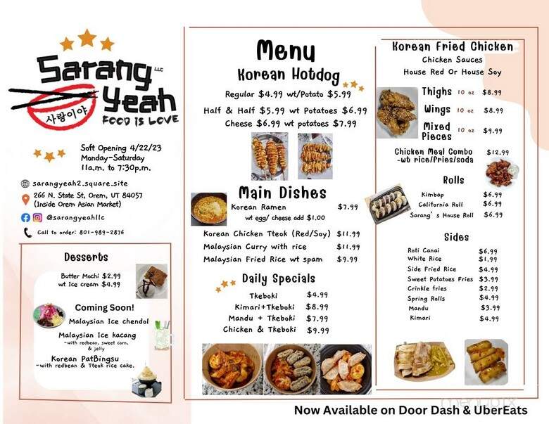 Sarang Yeah II - Orem, UT menu_pic