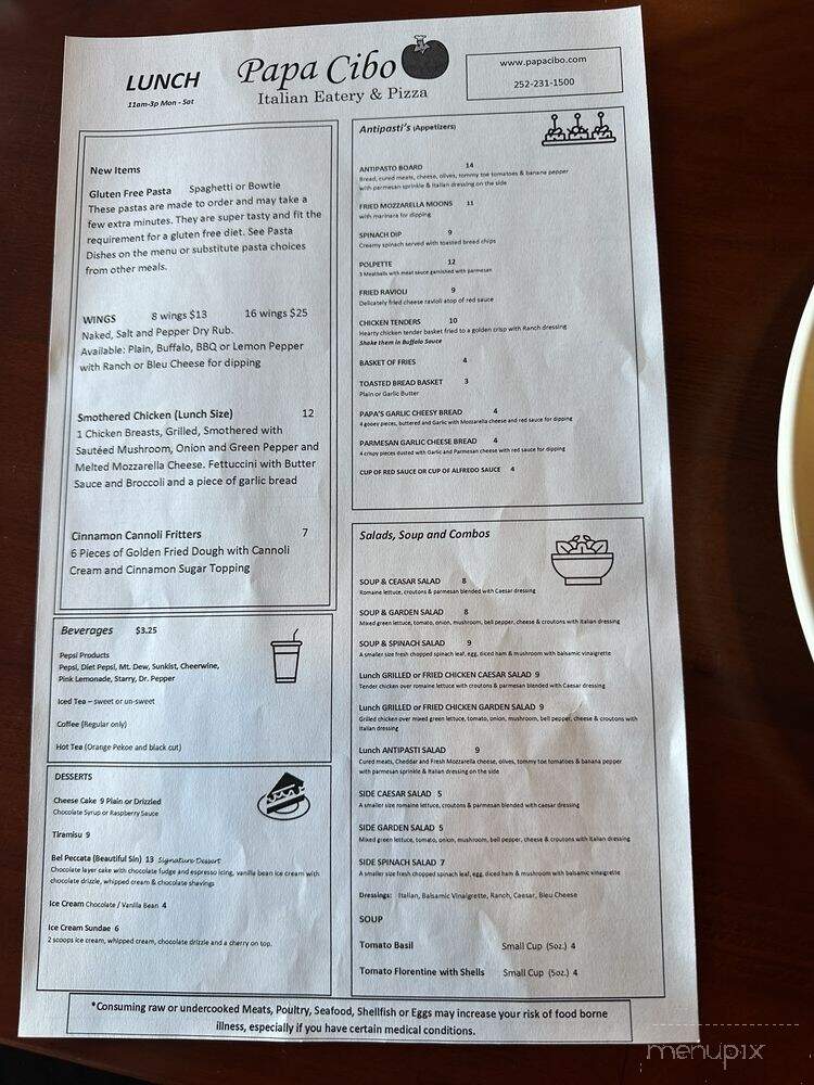 Papa Cibo - Rocky Mount, NC menu_pic