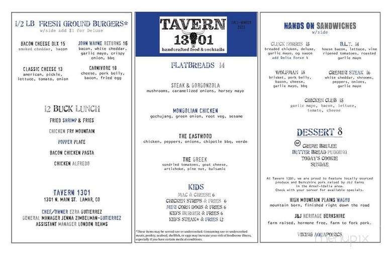 Tavern 1301 - Lamar, CO menu_pic