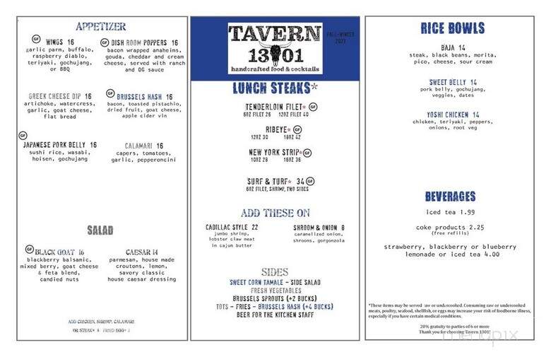 Tavern 1301 - Lamar, CO menu_pic