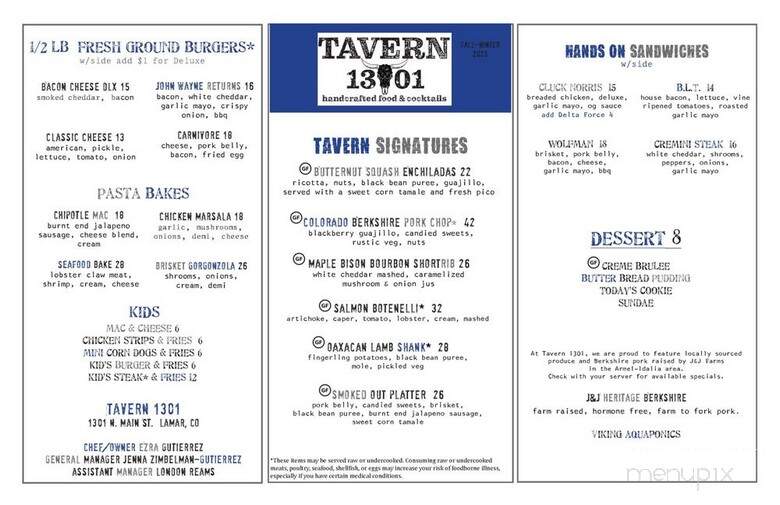 Tavern 1301 - Lamar, CO menu_pic