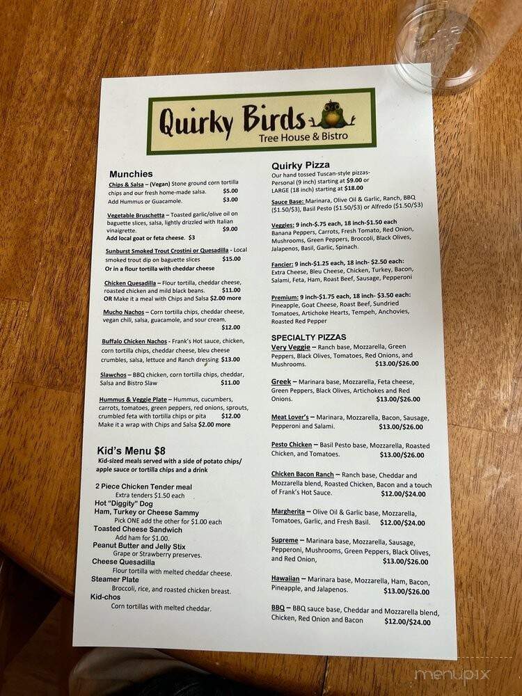 Quirky Birds Treehouse & Bistro - Sylva, NC menu_pic