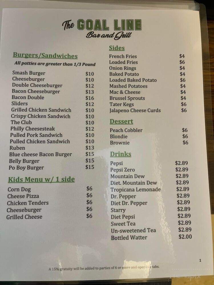 The Goal Line - Hazard, KY menu_pic