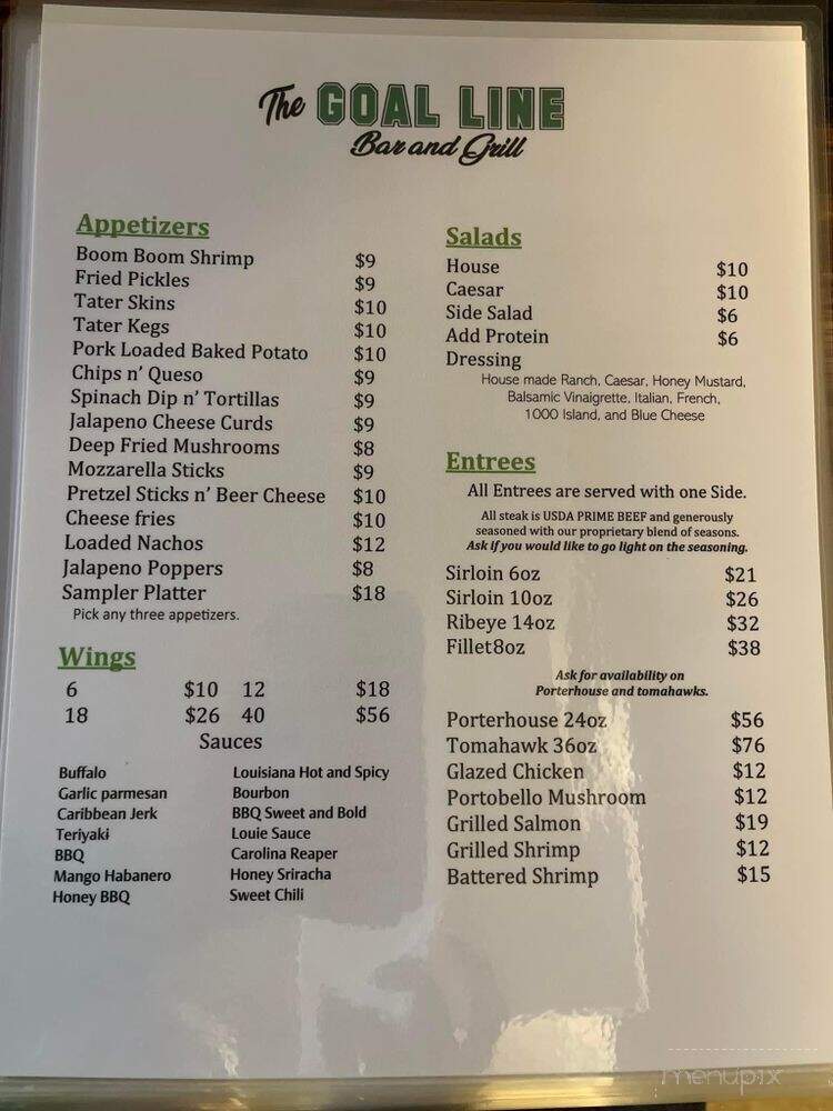 The Goal Line - Hazard, KY menu_pic