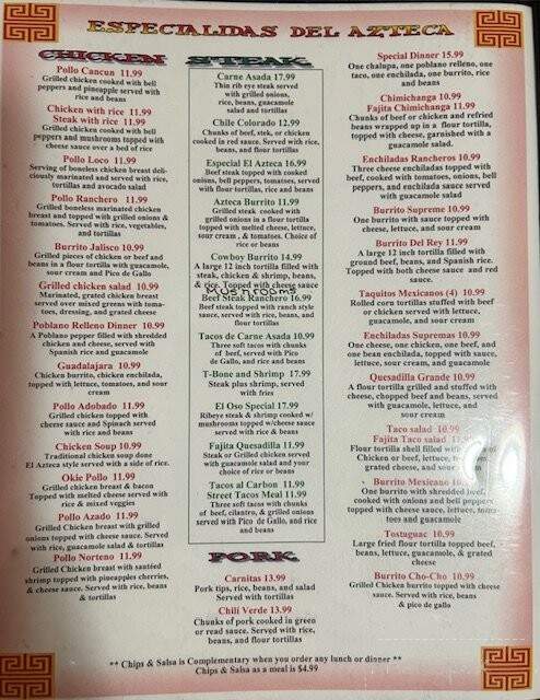 El Azteca - Claremore, OK menu_pic
