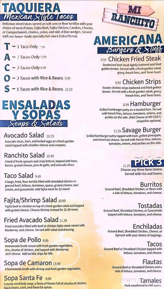 Mi Ranchito Tex Mex Restaurant - Broken Bow, OK menu_pic