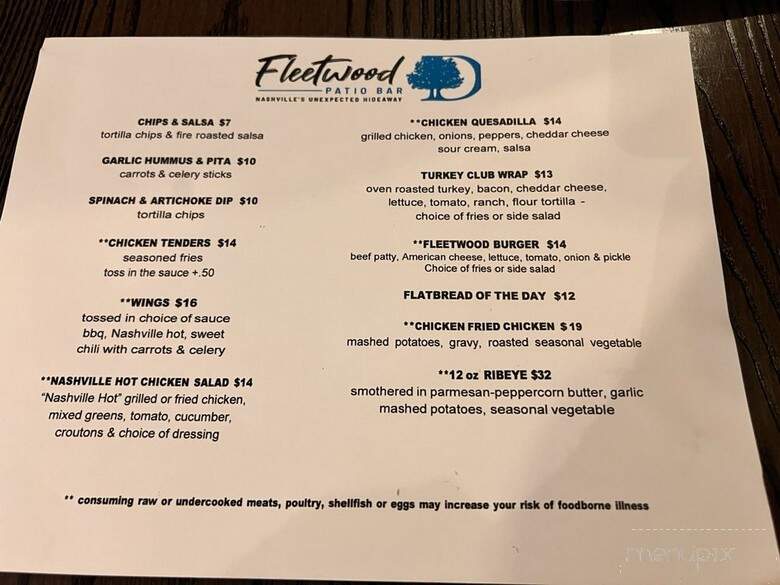 Fleetwood Patio Bar - Nashville, TN menu_pic