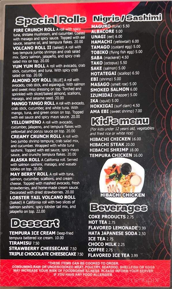 Rafi's Hibachi & Sushi Bar - Gaylord, MI menu_pic