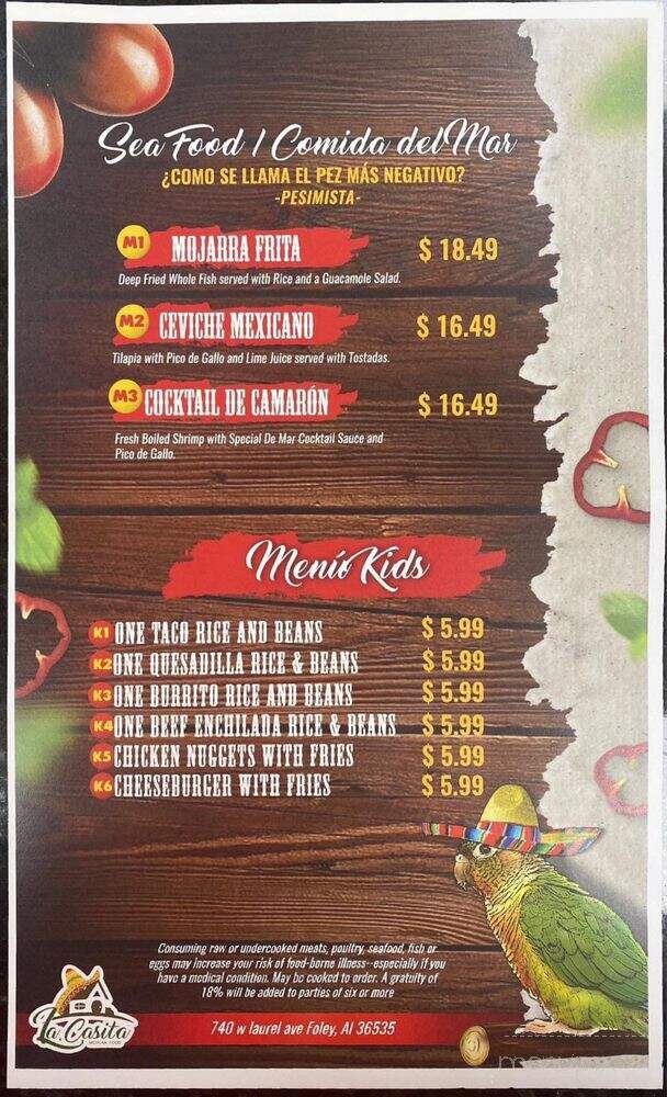 La Casita Fresh Mex Grill - Foley, AL menu_pic