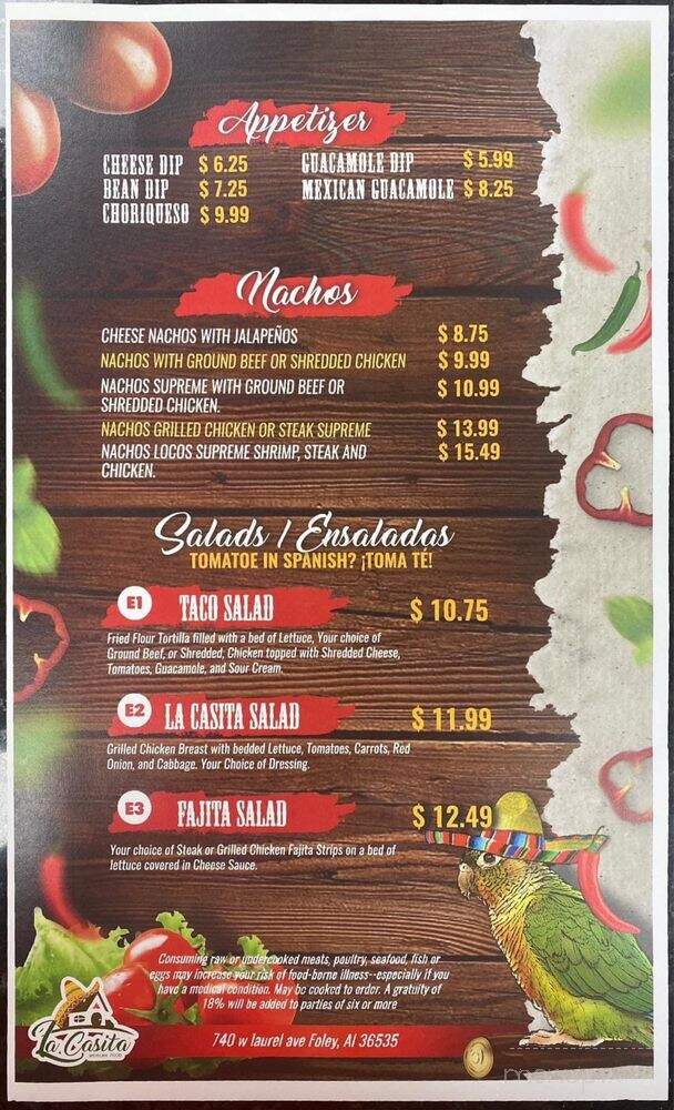 La Casita Fresh Mex Grill - Foley, AL menu_pic