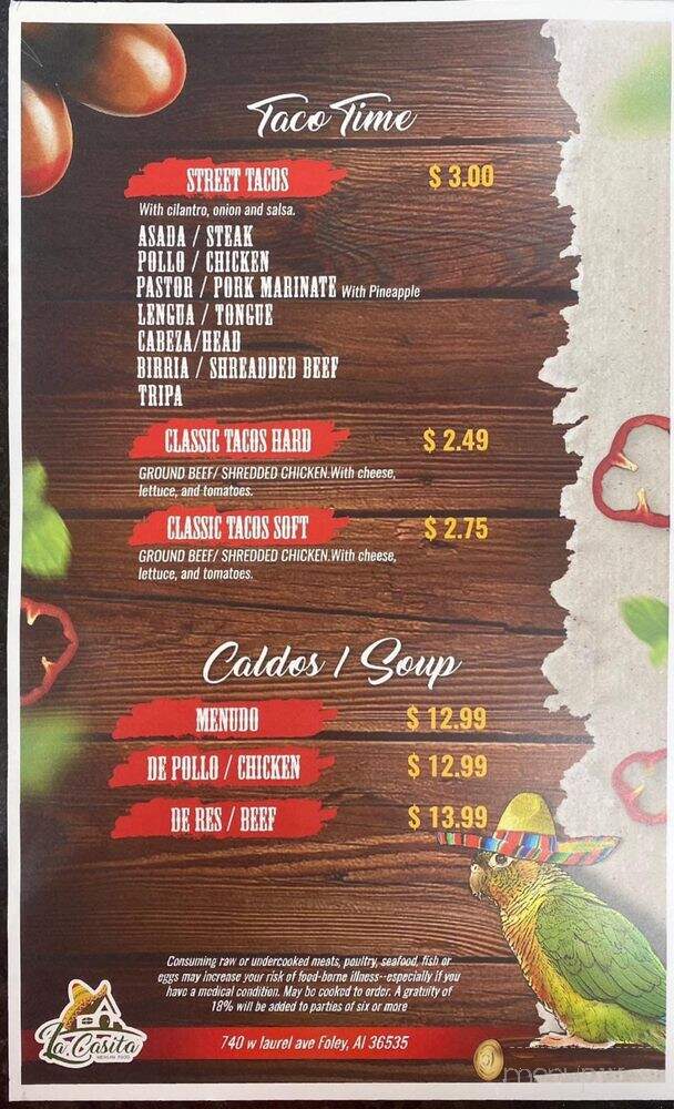 La Casita Fresh Mex Grill - Foley, AL menu_pic