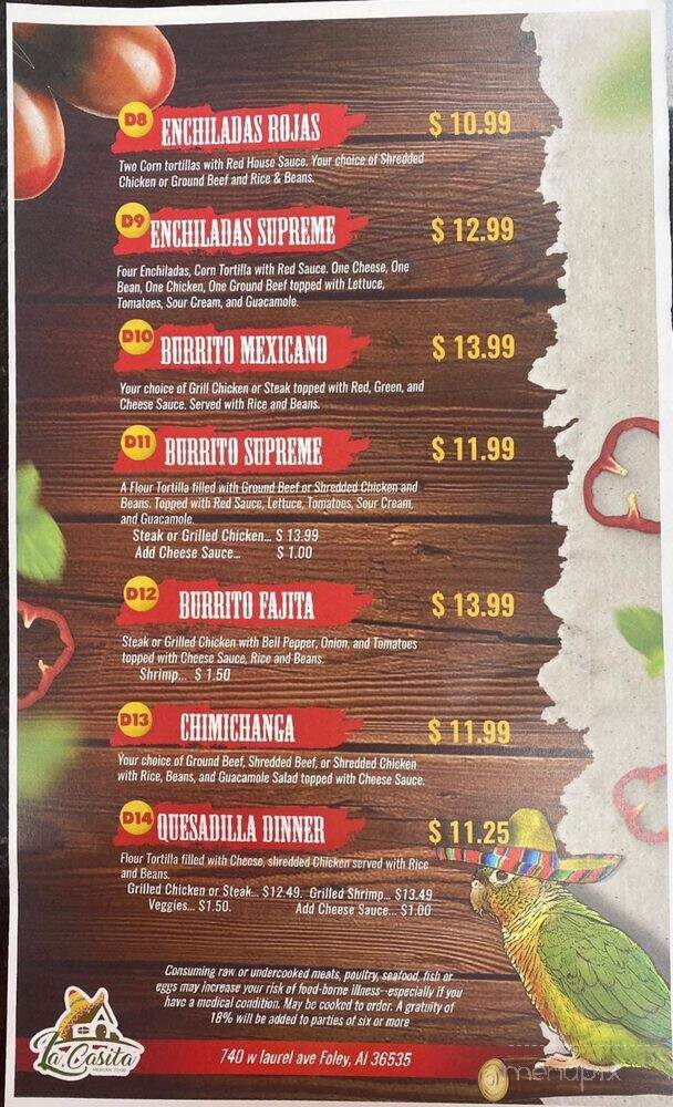 La Casita Fresh Mex Grill - Foley, AL menu_pic