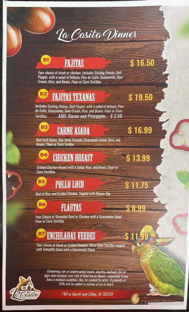 La Casita Fresh Mex Grill - Foley, AL menu_pic
