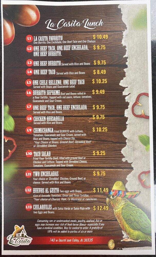La Casita Fresh Mex Grill - Foley, AL menu_pic