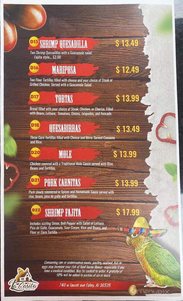 La Casita Fresh Mex Grill - Foley, AL menu_pic