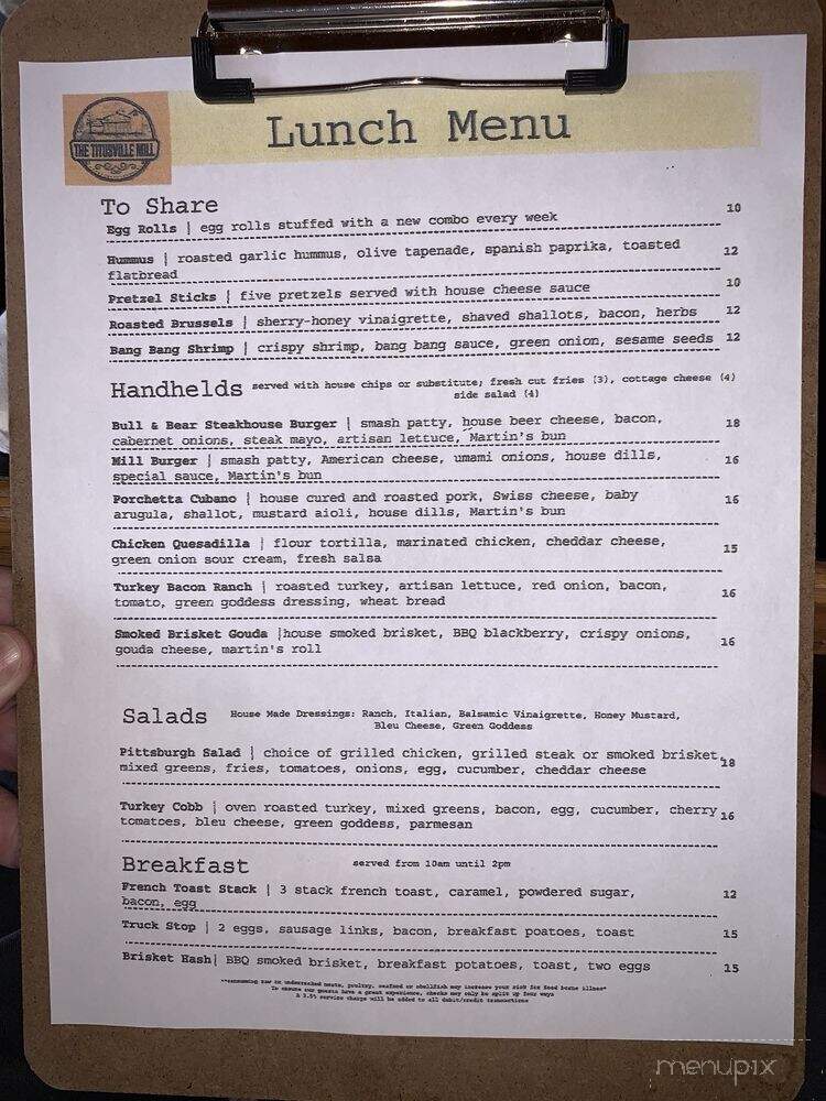The Tittusville Mill - Titusville, PA menu_pic