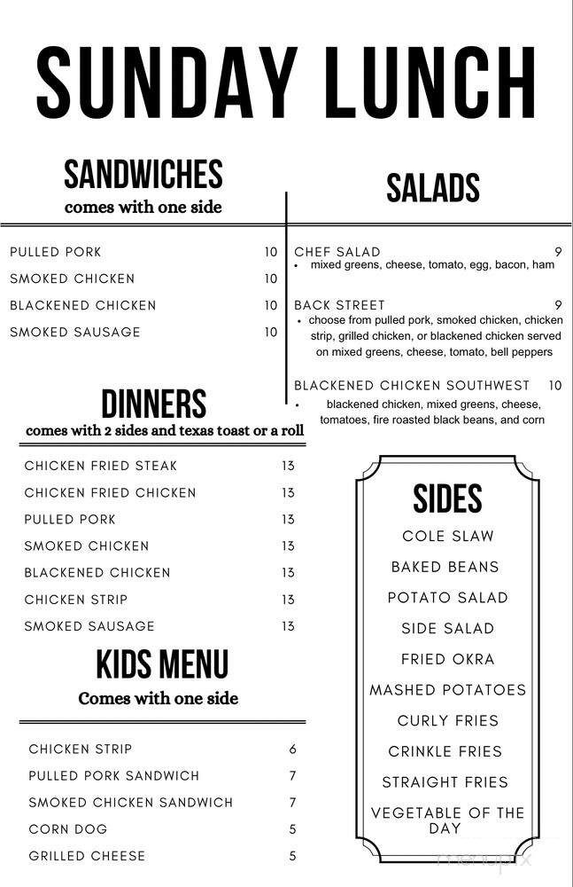 Back Street BBQ & More - Charleston, AR menu_pic