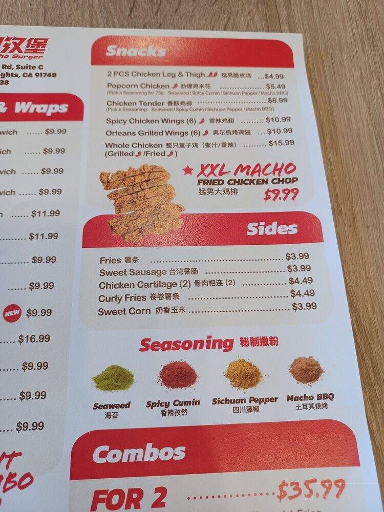 Macho Burger - Rowland Heights, CA menu_pic