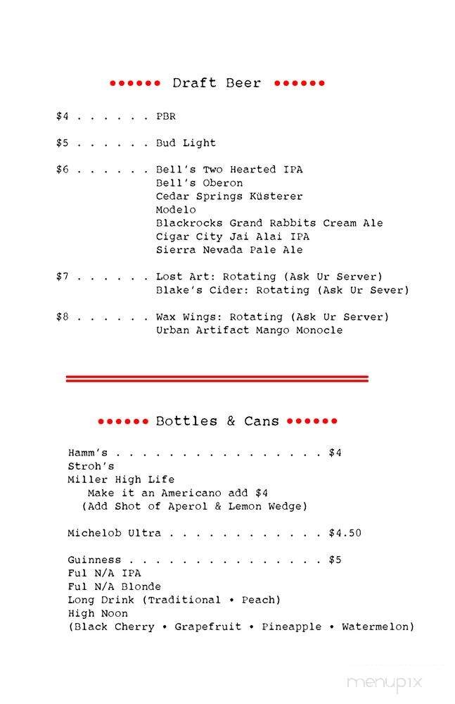 The Foolery - Grand Rapids, MI menu_pic