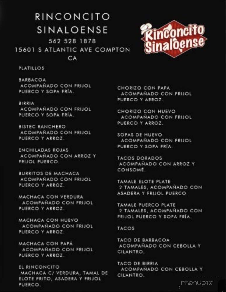 Rinconcito Sinaloense - East Rancho Dominguez, CA menu_pic