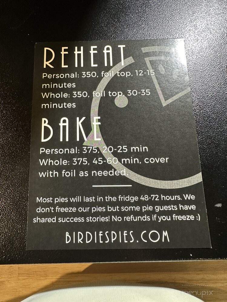 Birdie's Pie Shop - Spokane, WA menu_pic