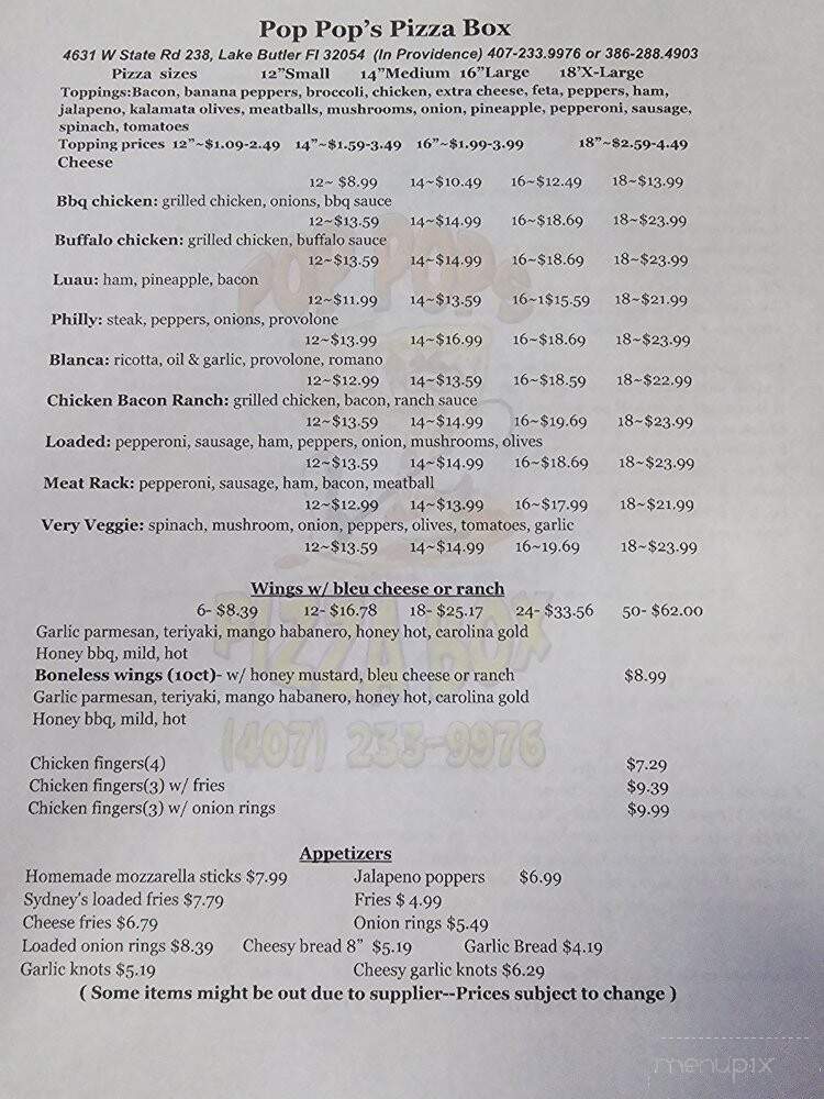 Pop Pop's Pizza Box - lake butlet, FL menu_pic