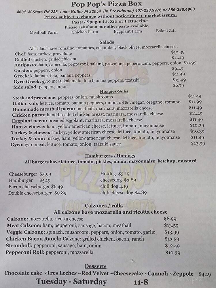 Pop Pop's Pizza Box - lake butlet, FL menu_pic
